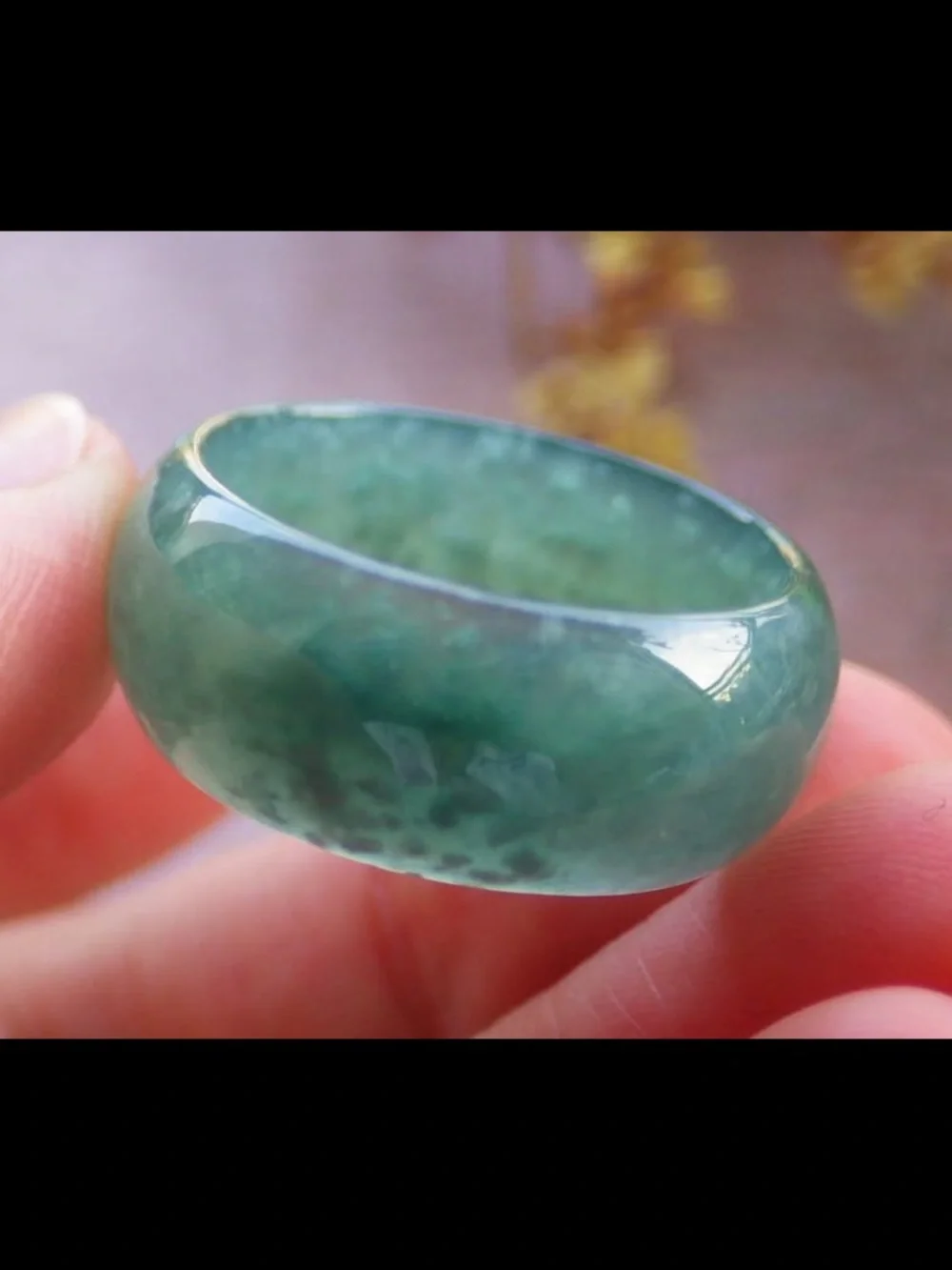 Certificate Jadeite Jewelry Jade luck happiness joyful Green Thick Ring Size9.5